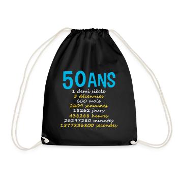 50 ans humour anniversaire, date de naissance. âge - Sac de sport léger - noir - Devant