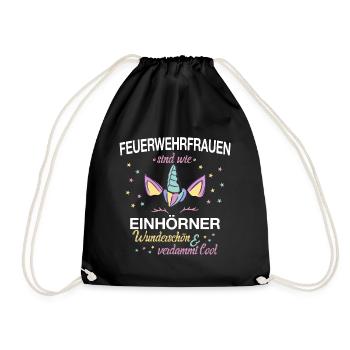 Feuerwehrfrau Feuerwehr Einhorn Beruf Spruch - Turnbeutel - Schwarz - Vorne