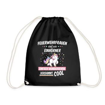 Feuerwehrfrau Feuerwehr Einhorn Beruf Spruch - Turnbeutel - Schwarz - Vorne