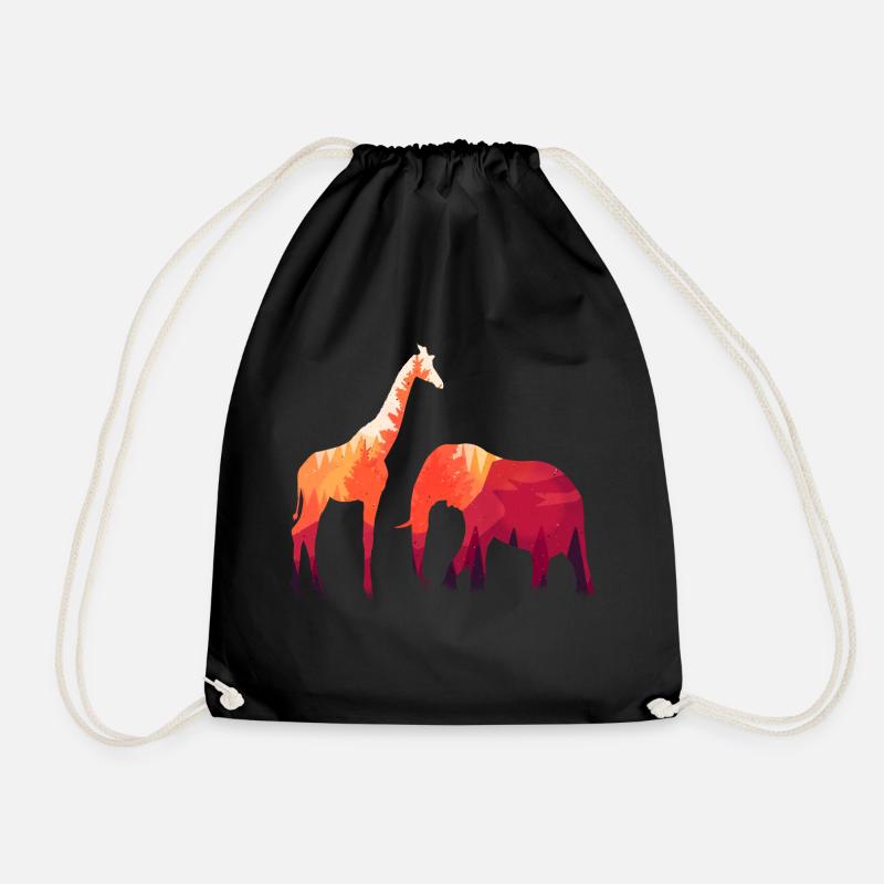 Giraffe Elefant Silhoutte 01 2021 - Drawstring Bag - black