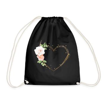 Herz Blumen personalisierbar - Turnbeutel - Schwarz - Vorne