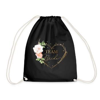 Team Bride Floral Herz personalisierbar - Turnbeutel - Schwarz - Vorne