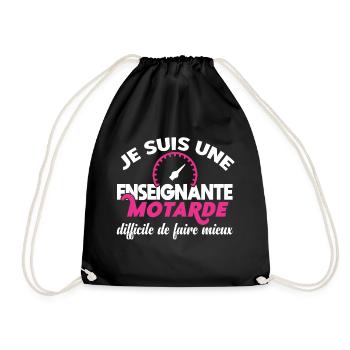 Enseignante motarde, idée cadeau passion moto - Sac de sport léger - noir - Devant
