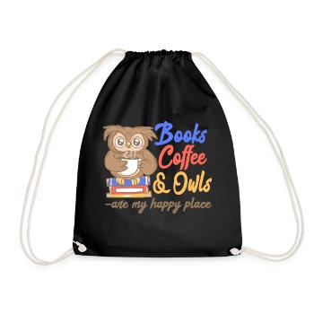 Livres Café Et Hiboux Sont Mon Lieu Heureux - Sac de sport léger - noir - Devant