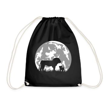lion and his lion cub in front of full moon - nature - Drawstring Bag - black - Front