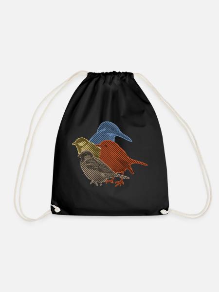 Bird collection in line art - Drawstring Bag - black