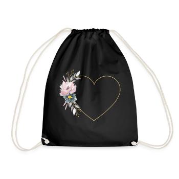 Herz Blumen personalisierbar - Turnbeutel - Schwarz - Vorne