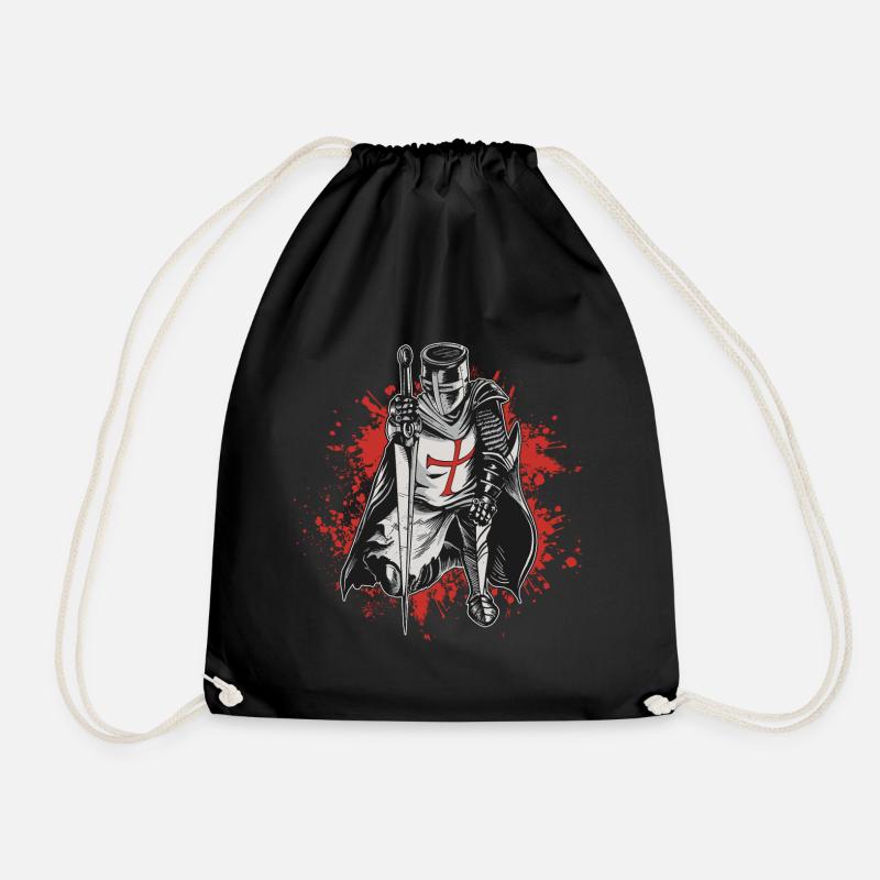 Crusader Knights Templar Deus Vult Knight Templar - Drawstring Bag - black