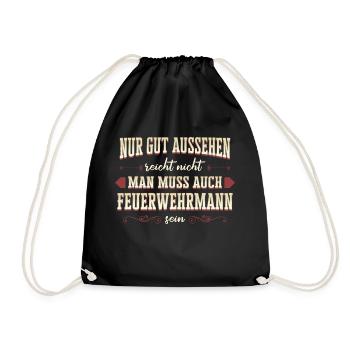 Feuerwehrmann Feuerwehr Notruf 112 Beruf Spruch - Turnbeutel - Schwarz - Vorne