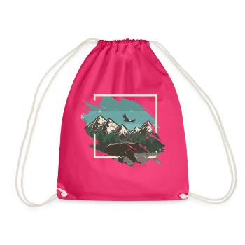 Bear in front of snowy mountain panorama - Drawstring Bag - fuchsia - Front