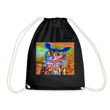 Abstract Wise Owl Portrait - Drawstring Bag - black - Front