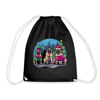 Weihnachtsmann Elfe Rentier - Mops Liebhaber - Turnbeutel - Schwarz - Vorne
