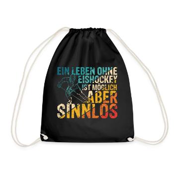 Eishockey Spieler Puck Eis Sport Geschenk Eishocke - Turnbeutel - Schwarz - Vorne