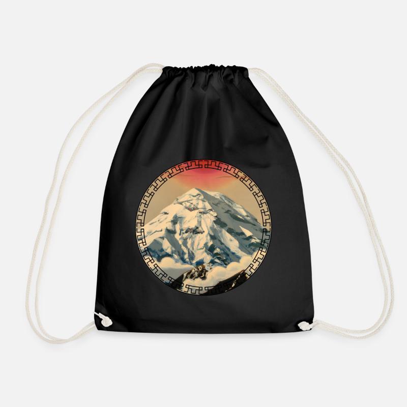Mount Everest in Japanese ukiyo-e style Mountain - Drawstring Bag - black