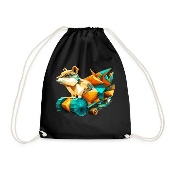 3D kit chipmunk with wheels as polygon - Drawstring Bag - black - Front