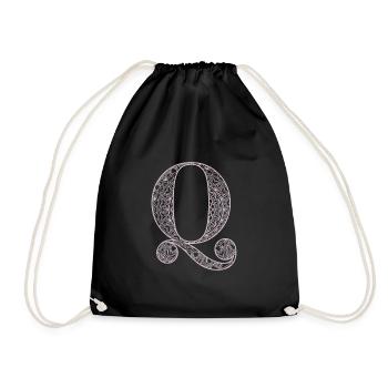 Mandala Monogram Initial in Dusky Pink - Letter Q - Drawstring Bag - black - Front