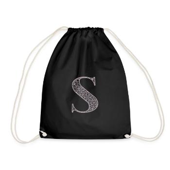 Mandala Monogram Initial in Dusky Pink - Letter S - Drawstring Bag - black - Front
