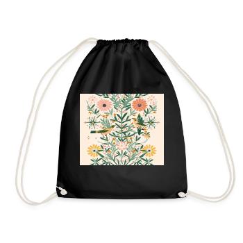 Flowering tree with light-bottomed birds v5 - Drawstring Bag - black - Front