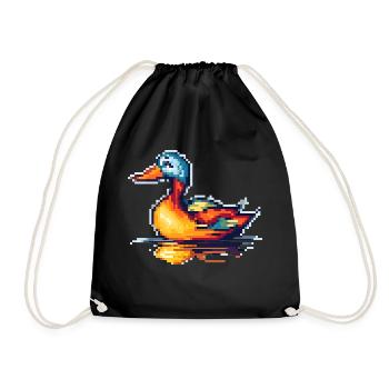8 bit pixel duck swimming in the water - Drawstring Bag - black - Front