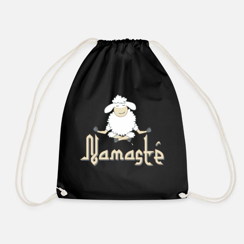 Namasté – cute, meditating sheep - Drawstring Bag - black