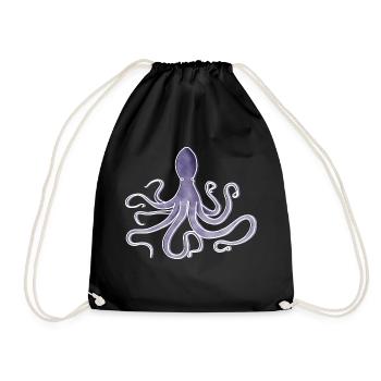 "Oktopus", Boho Line Art Design, Serie "Ocean" - Turnbeutel - Schwarz - Vorne