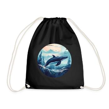 Whale - Drawstring Bag - black - Front