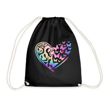 Heart Smile And Butterflies In Rainbow - Drawstring Bag - black - Front