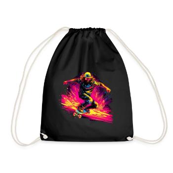 Skateboarder Neon Stil - Turnbeutel - Schwarz - Vorne