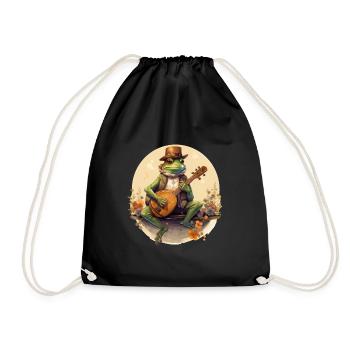 frog banjo cottagecore - Drawstring Bag - black - Front