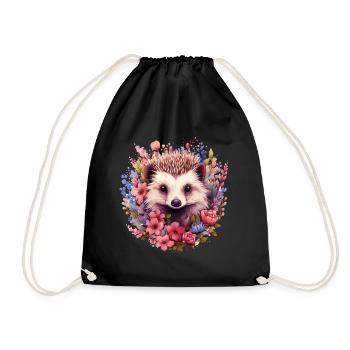 Hedgehog cottagecore - Drawstring Bag - black - Front