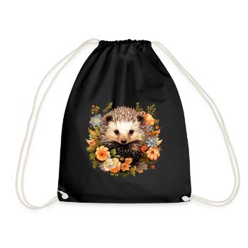 Hedgehog cottagecore - Drawstring Bag - black - Front