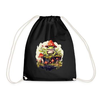 Frog Cottagecore Mushroom - Drawstring Bag - black - Front