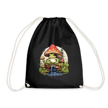 Frog Mushroom Cottagecore - Drawstring Bag - black - Front
