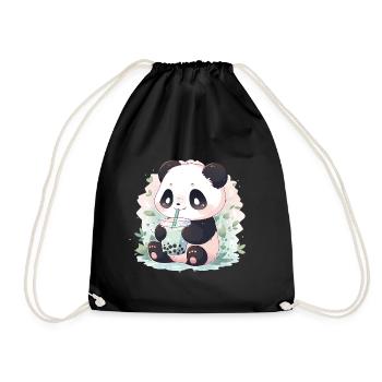 Kawaii panda bubble tea boba tea - Drawstring Bag - black - Front