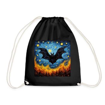 Bat, Van Gogh, Starry Night, Animal - Drawstring Bag - black - Front