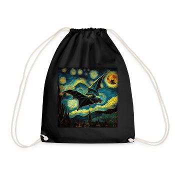 Bat, Van Gogh, Starry Night, Animal - Drawstring Bag - black - Front