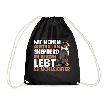 Australian Shepherd Hund Aussie - Turnbeutel - Schwarz - Vorne