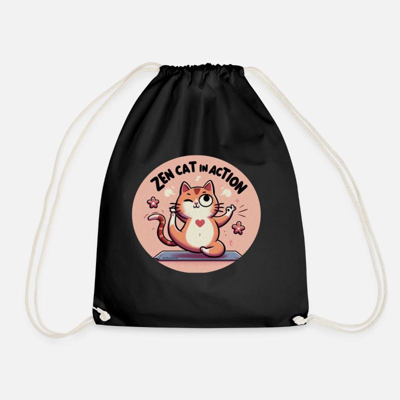 Zen Cat - Drawstring Bag - black