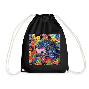 igel, bunt, tier, geschenk, geschenkidee - Turnbeutel - Schwarz - Vorne