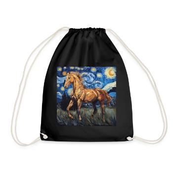Cheval, Animal, Van Gogh, Nuit Étoilée - Sac de sport léger - noir - Devant
