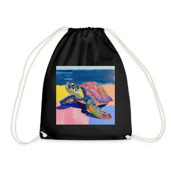 schildkröte, bunt, tier, geschenk, geschenkidee - Turnbeutel - Schwarz - Vorne