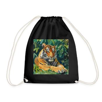 tiger, colorful, animal, gift, gift idea - Drawstring Bag - black - Front