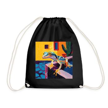 gecko, echsen, bunt, tier, geschenk, geschenkidee - Turnbeutel - Schwarz - Vorne