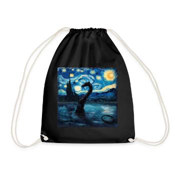 loch ness monster, nessie, van gogh, sternenacht - Turnbeutel - Schwarz - Vorne