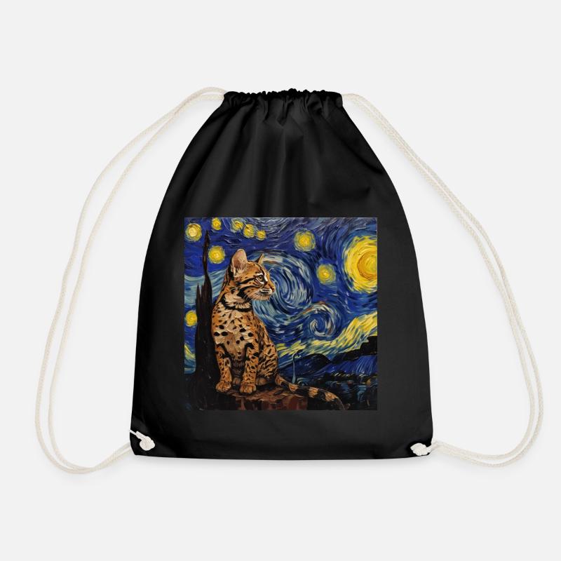 Ozelot, luchs, van gogh, sternennacht - Turnbeutel - Schwarz