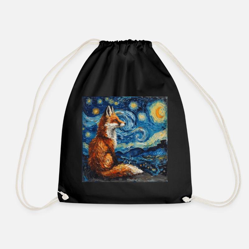 fuchs, füchse, van gogh, sternennacht - Turnbeutel - Schwarz