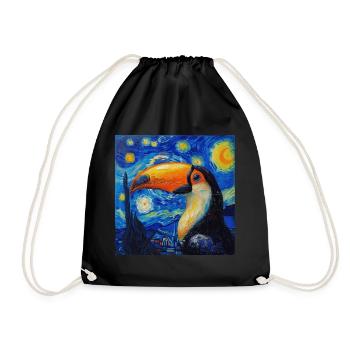 Toucan, Bird, Van Gogh, Starry Night - Drawstring Bag - black - Front