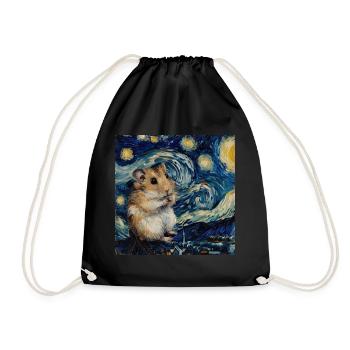 Hamster, Animal, Van Gogh, Starry Night - Drawstring Bag - black - Front