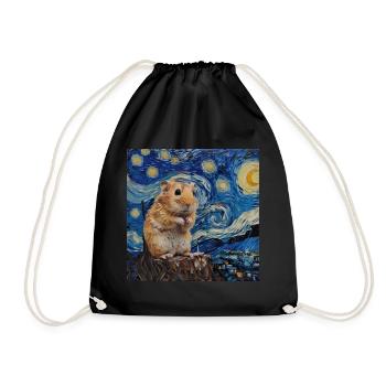 hamster, tier, van gogh, sternennacht - Turnbeutel - Schwarz - Vorne