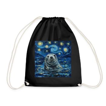Seal, Sea Lion, Van Gogh, Starry Night - Drawstring Bag - black - Front